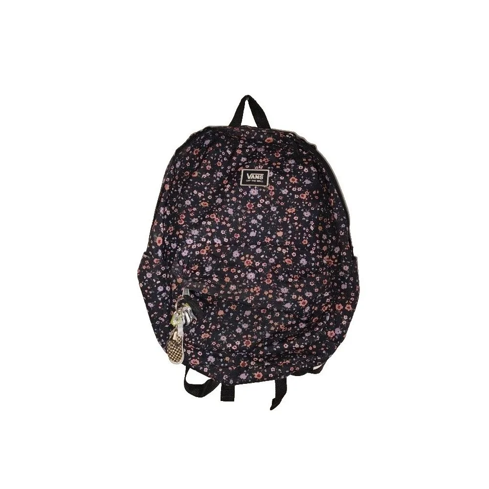 Vans Off The Wall Floral on Black Backpack School Bag with Charms